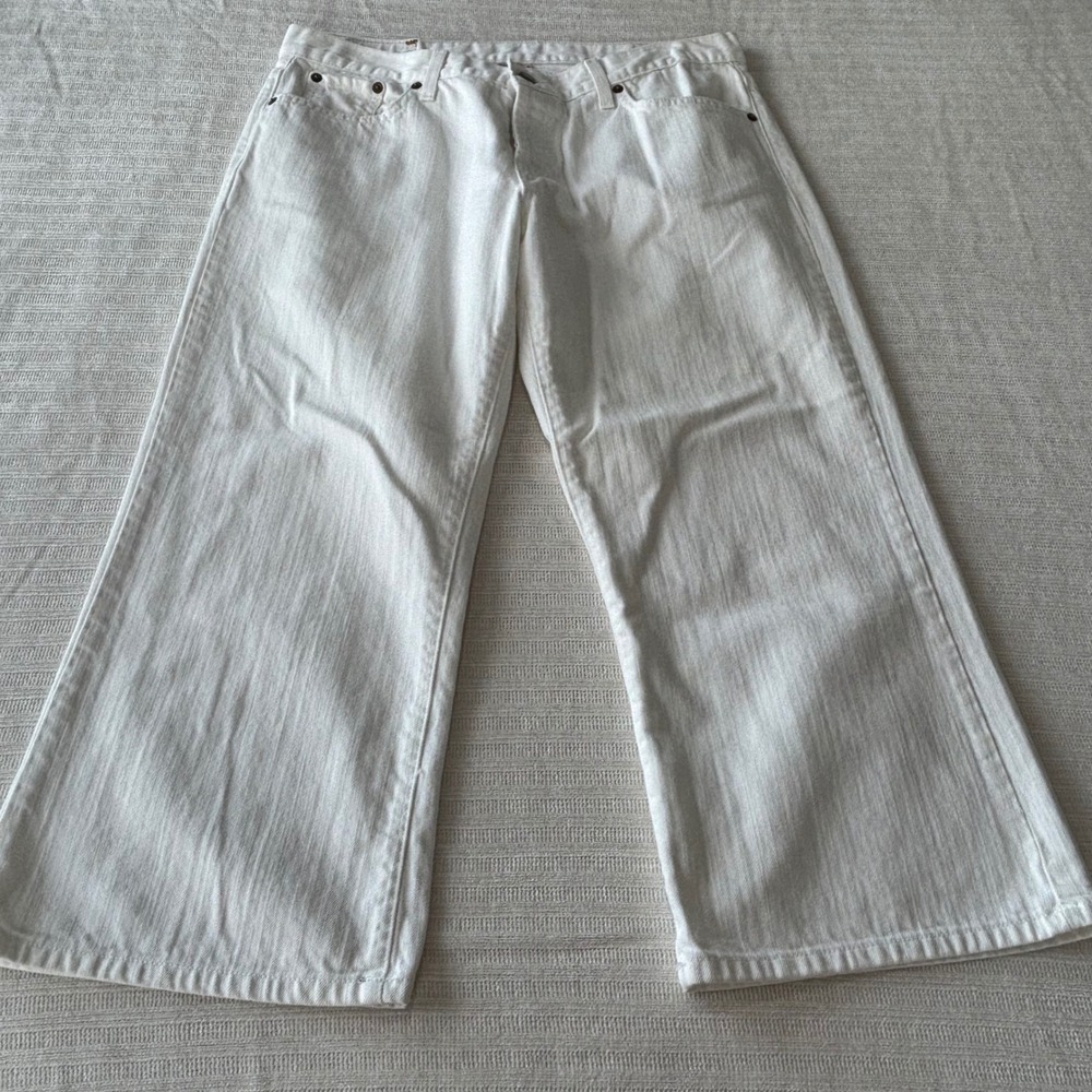 Lucky Brand Dungarees White Classic Crop Wide Leg Jeans Made in USA 14/32